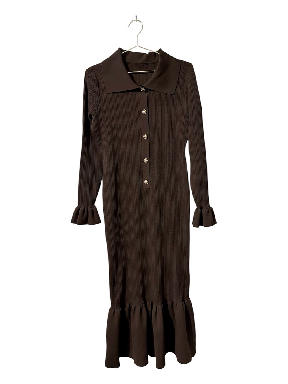 Commense Mermaid Hem Collared Knit Maxi Dress in Dark Brown size Large. NWT - Picture 2 of 9